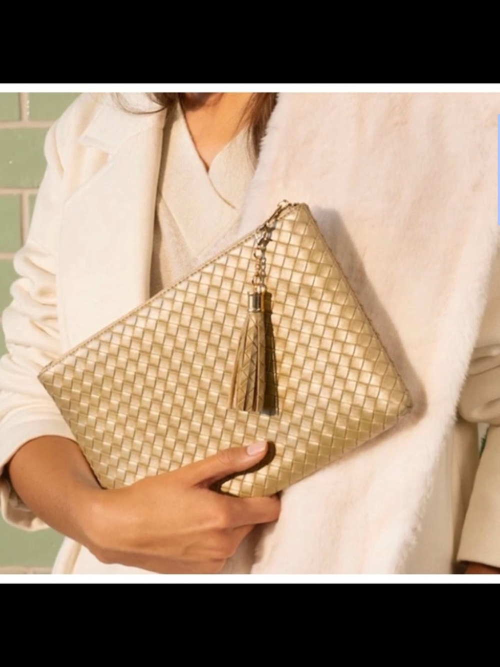 NWT Virginia Wolf Woven Tassel Clutch Bag